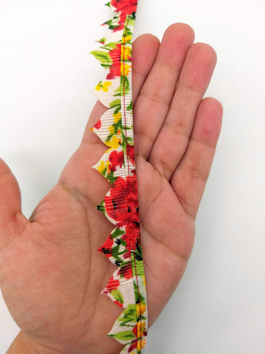 Beige and Red Floral Fringe Bunting Trim Triangle Shape, 9 Yard Lace Trim, Fringing Trim